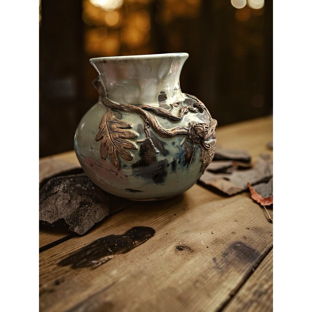 Handcrafted 3D Relief Nature Vase by Jean Shamblin